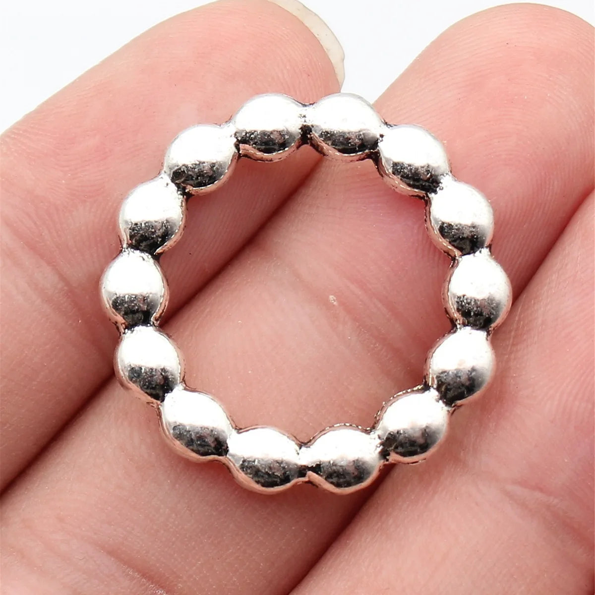 29x29mm 5.1g Antique Silver Zinc Alloy Beaded Round Ring Connector Charm for DIY Necklace Bracelet Making