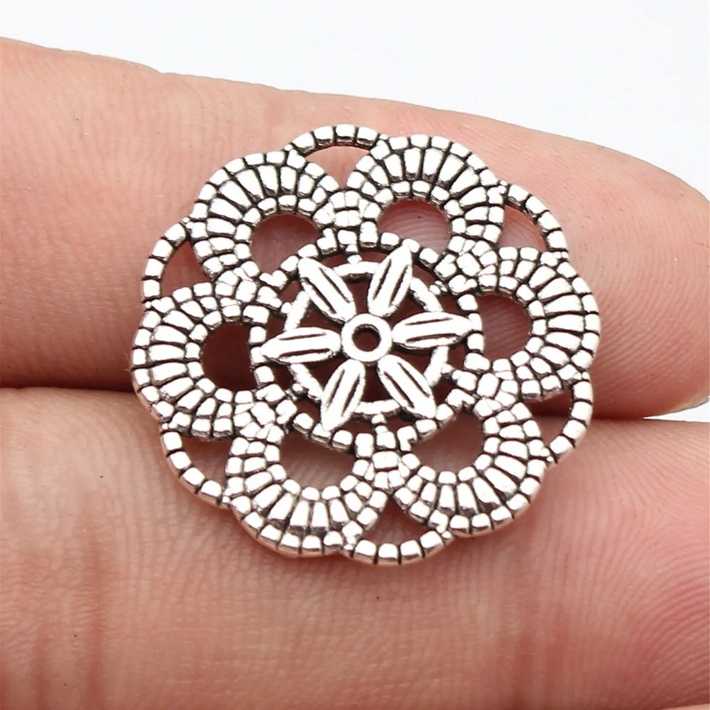 26x26mm 3.3g Multicolor Zinc Alloy Round Flower Filigree charm pendant for DIY jewelry making