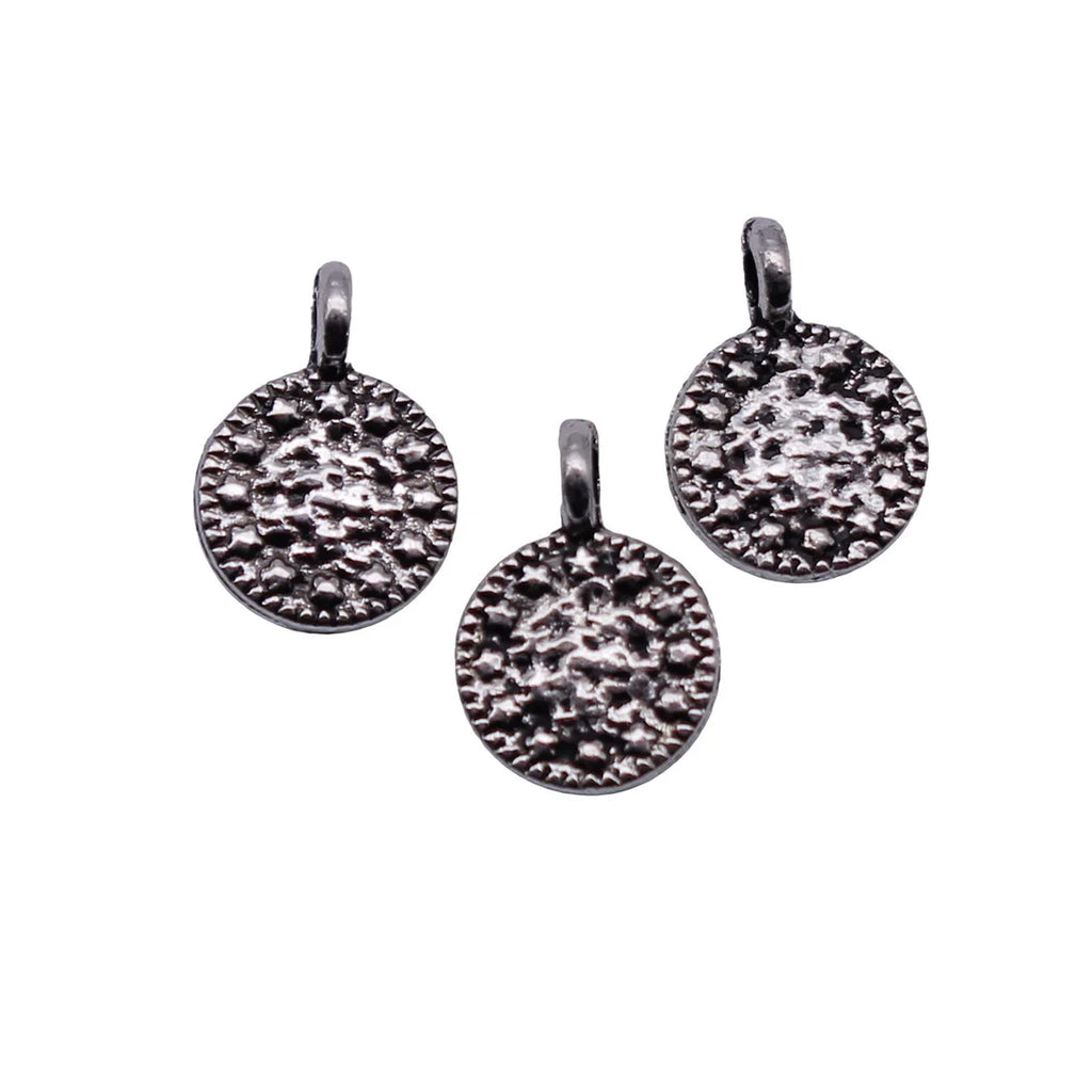9.9x7.1mm 0.23g Antique Silver Zinc Alloy Dotted Small Round Disc Charm Pendant for DIY Jewelry