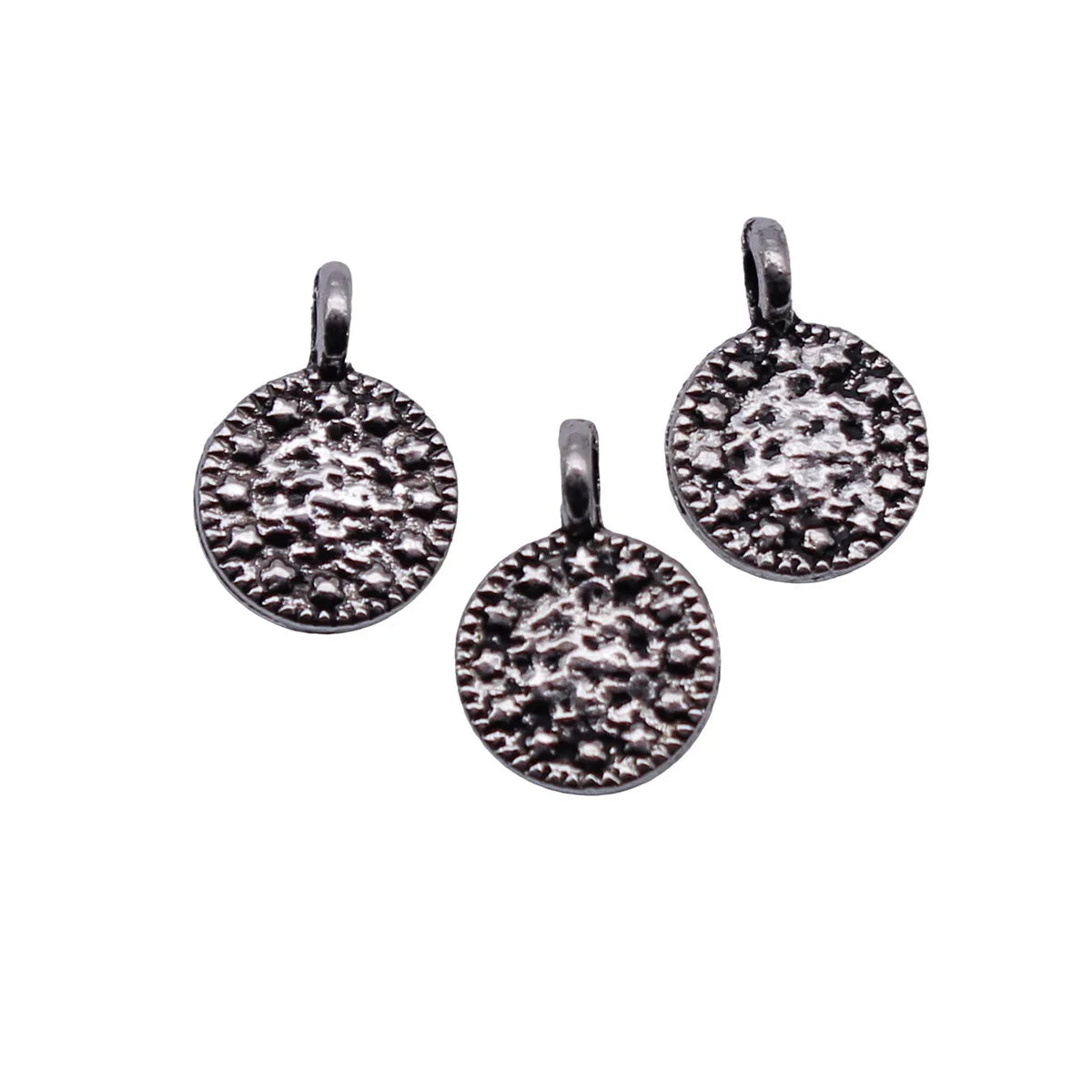 9.9x7.1mm 0.23g Antique Silver Zinc Alloy Dotted Small Round Disc Charm Pendant for DIY Jewelry