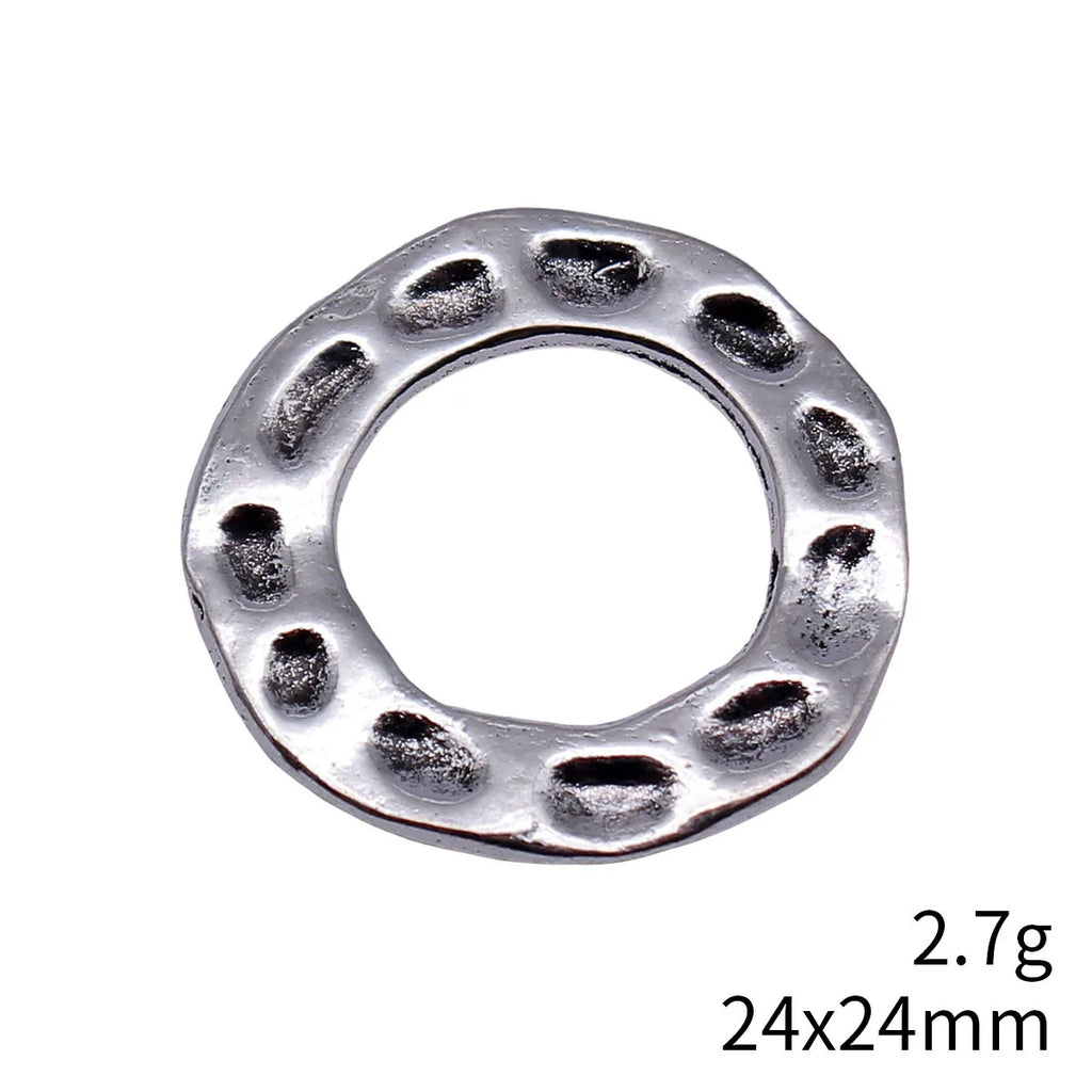 24x24mm 2.7g Antique Silver Zinc Alloy Hammered Round Ring Charm Pendant for DIY Jewelry Making