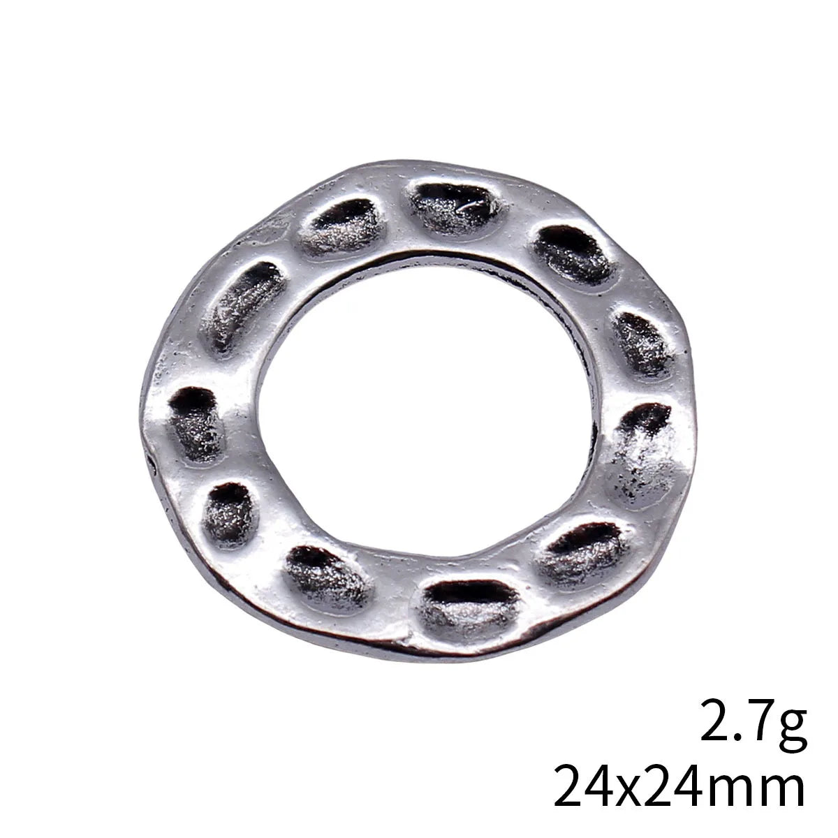 24x24mm 2.7g Antique Silver Zinc Alloy Hammered Round Ring Charm Pendant for DIY Jewelry Making