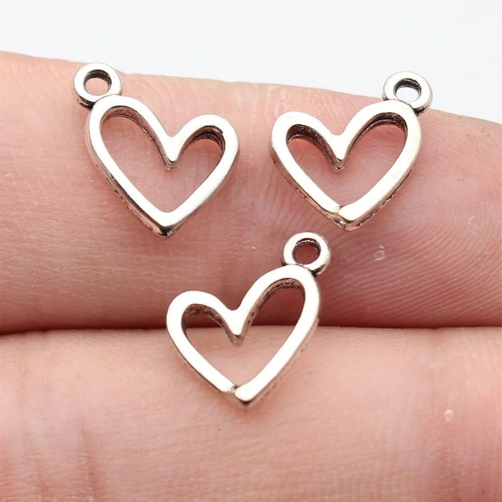 13x12mm 0.43g Antique Silver Zinc Alloy Hollow Heart Charm Pendant for DIY Bracelet Making