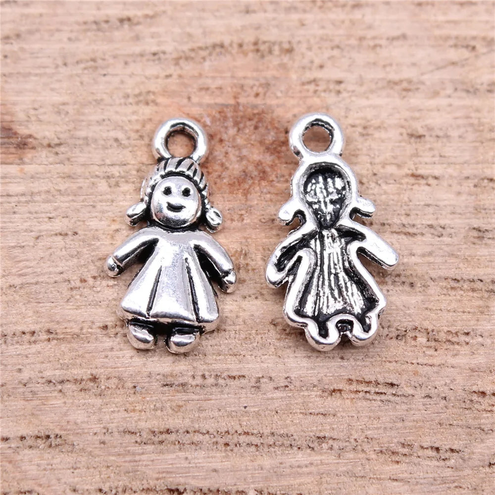 15x8mm 0.6g Antique Silver Zinc Alloy Little Girl Charm Pendant for Necklace Bracelet Making