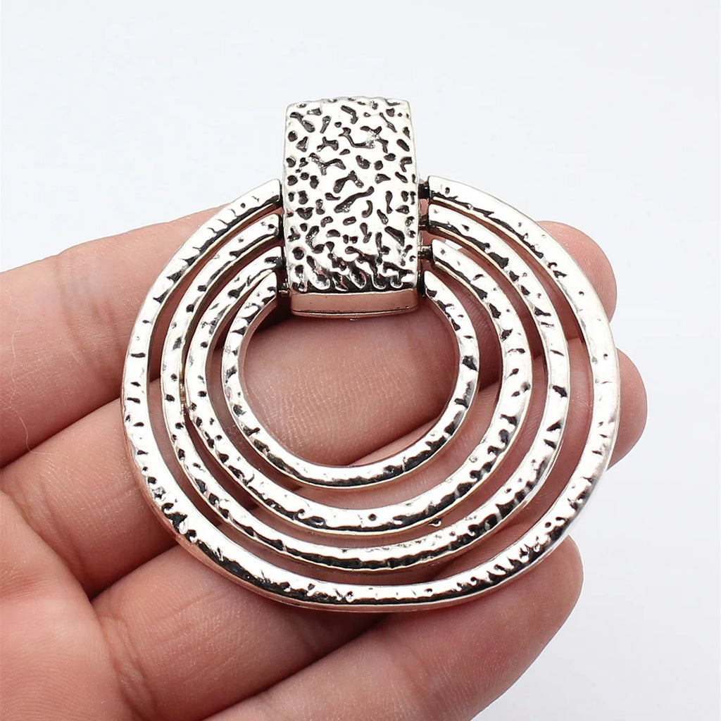 67x63mm 38g Multicolor Zinc Alloy Layered Hammered Circle Ring Charm Pendant for DIY Necklace Jewelry