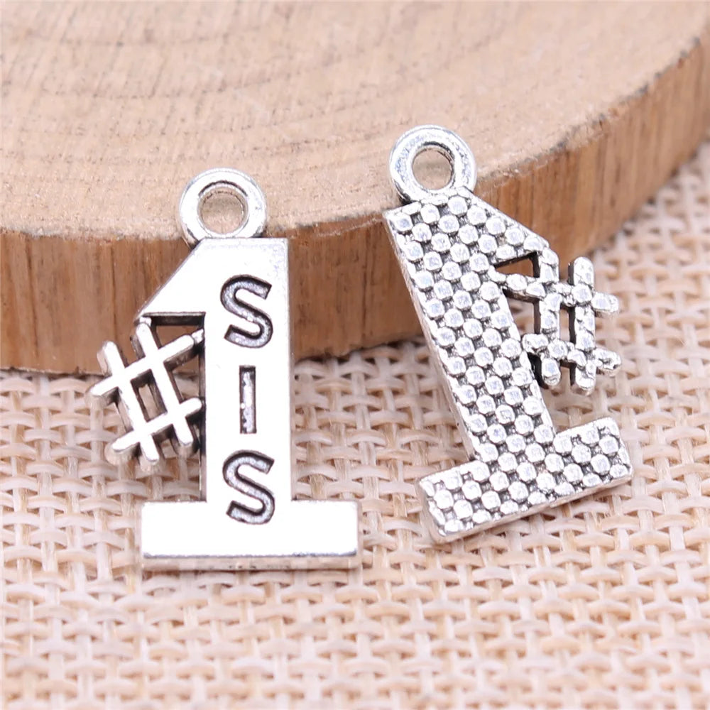 20x12mm 1.47g Antique Silver Zinc Alloy #1 Sisters Charm Pendant for DIY Bracelet Necklace Making