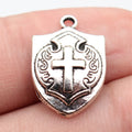 21x14mm 1.3g Antique Silver Zinc Alloy Cross Shield Charm Pendant for DIY Bracelet Necklace Making