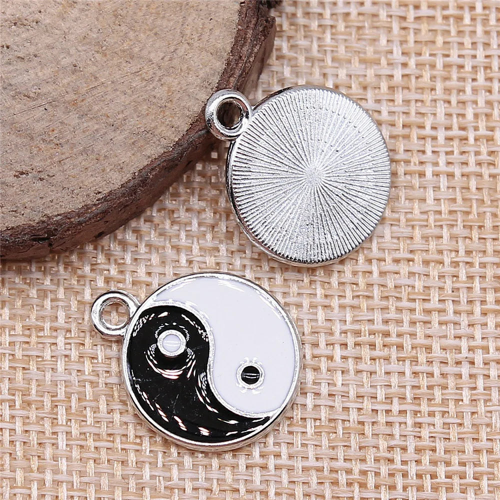 18x22mm 2.4g White K Finish Zinc Alloy Tai Chi Charm Pendant for DIY Necklace Bracelet Making