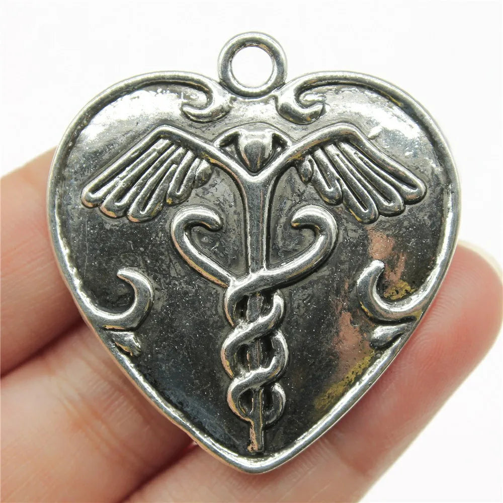 42x40mm 8.5g Antique Silver Zinc Alloy Caduceus Medical Symbol Charm Pendant for DIY Jewelry Making