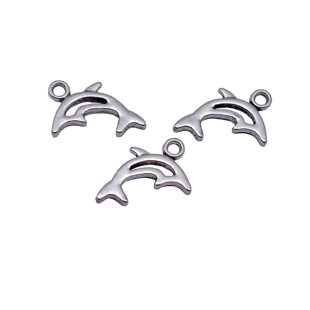 13x8mm 0.38g Antique Silver Zinc Alloy Hollow Dolphin small charm pendant for DIY bracelet necklace making