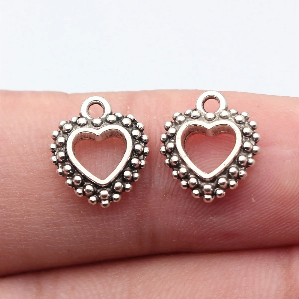 12x10mm 0.8g Antique Silver Zinc Alloy Double Sided Dotted Heart Charm Pendant for DIY Jewelry