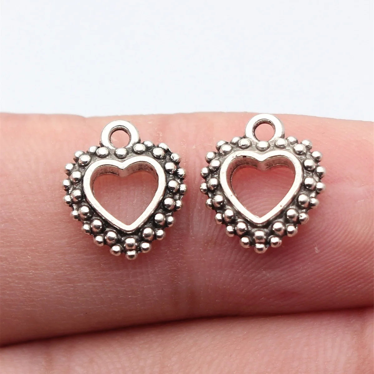 12x10mm 0.8g Antique Silver Zinc Alloy Double Sided Dotted Heart Charm Pendant for DIY Jewelry