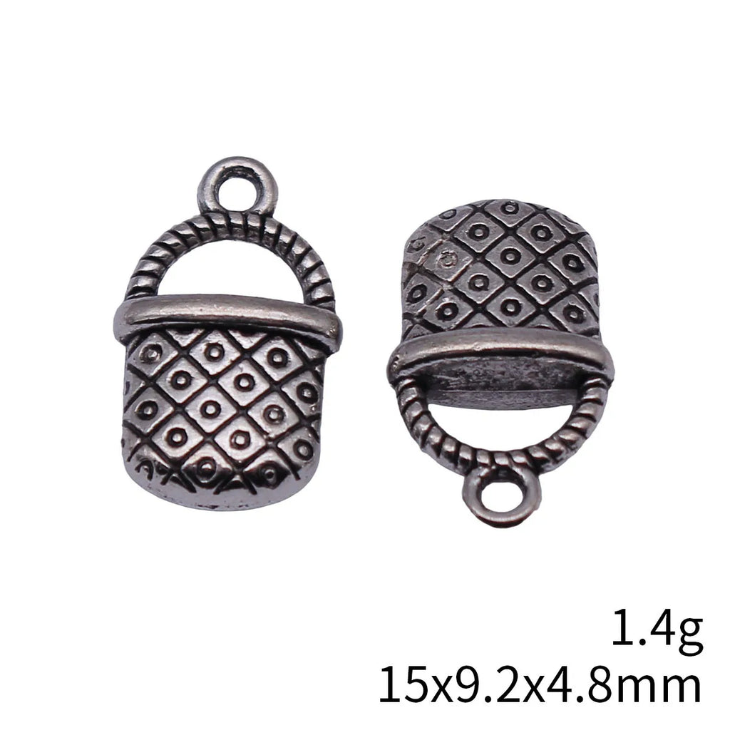 15x9.2x4.8mm 1.4g Antique Silver Zinc Alloy Woven Basket Charm Pendant for DIY Necklace Bracelet Making