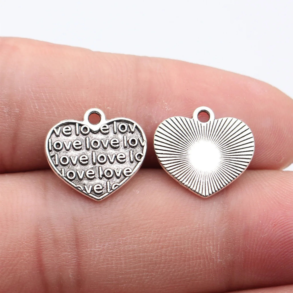 16x15mm 0.95g Antique Silver Zinc Alloy LOVE Heart Charm Pendant for DIY Necklace Bracelet Making