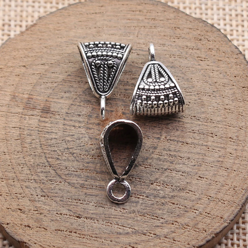 17x12x8.5mm 1.4g Antique Silver Zinc Alloy Engraved Pattern Three-Way Pendant Bail Connector for DIY Necklaces