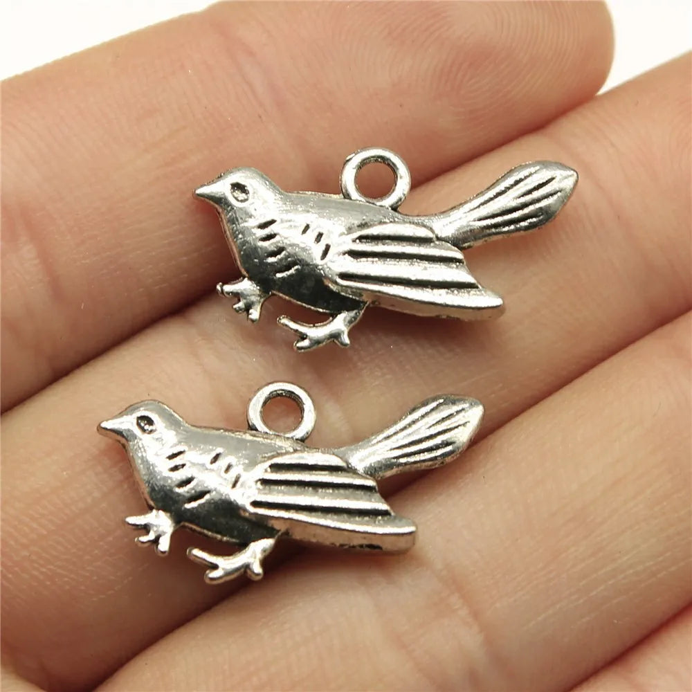 25x14mm 2.6g Antique Silver Zinc Alloy Bird Charm Pendant for DIY Necklace Bracelet Jewelry Making