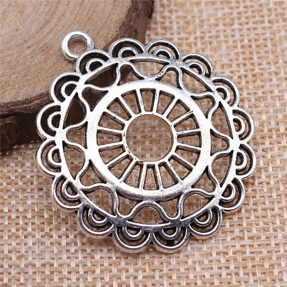 42x38mm 5.9g Multicolor Zinc Alloy Hollow Round Floral Earring Charms for DIY Earrings Jewelry Making