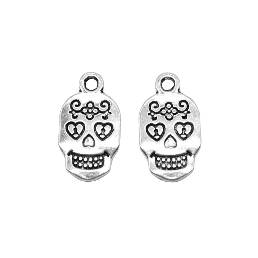10x17mm 1.2g Antique Silver Zinc Alloy Floral Skull Charm Pendant for DIY Jewelry Making