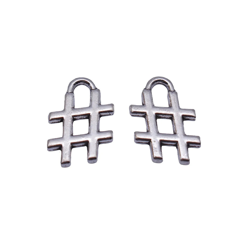 12x9mm 0.42g Antique Silver Zinc Alloy Hashtag Symbol charm pendant for DIY bracelet necklace making