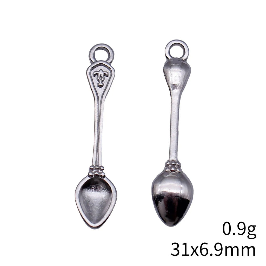 31x6.9mm 0.9g White K Color Zinc Alloy Spoon charm pendant for DIY necklace bracelet jewelry making