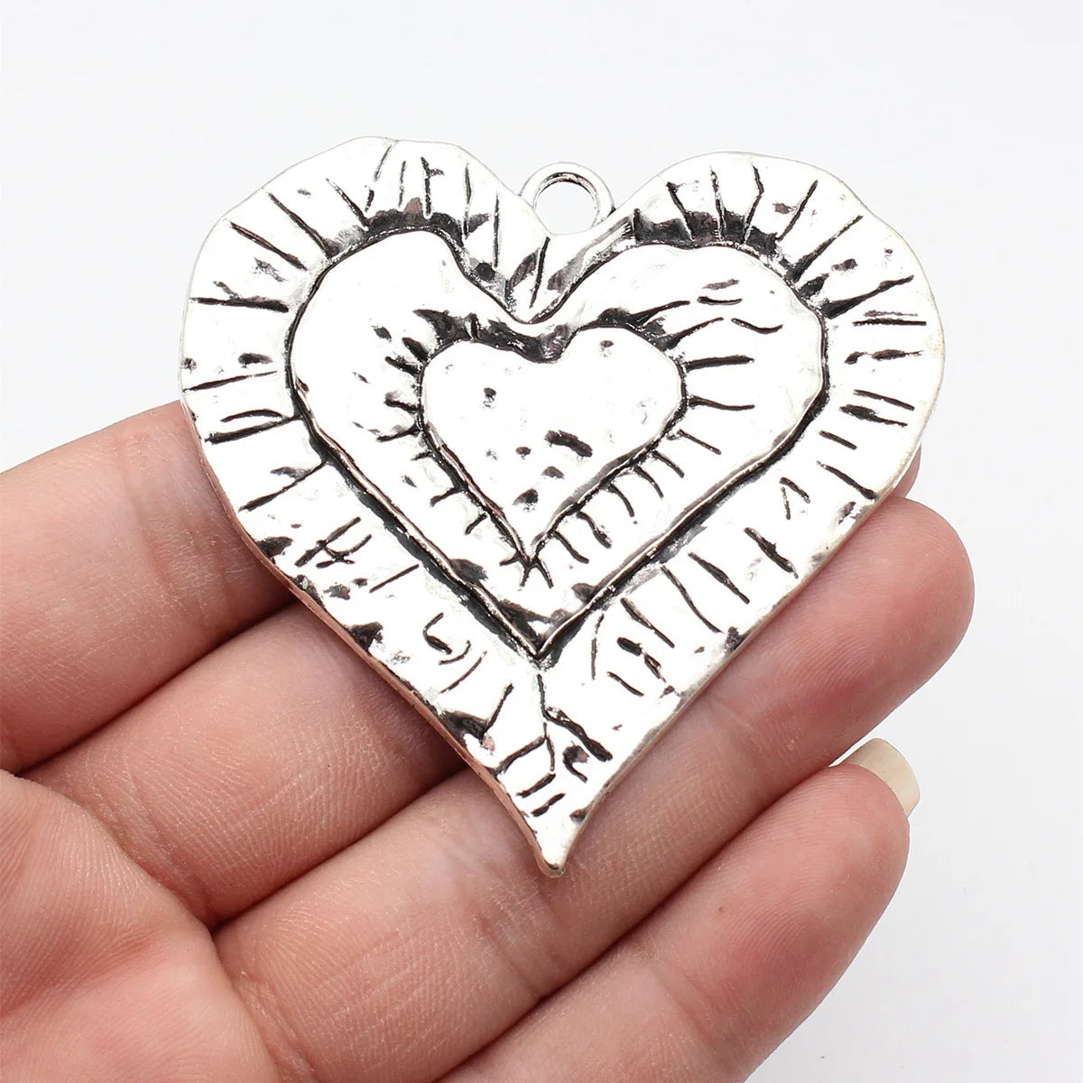 68x67mm 19.8g Antique Silver Zinc Alloy Three Layer Heart Charm Pendant for DIY Necklace Making