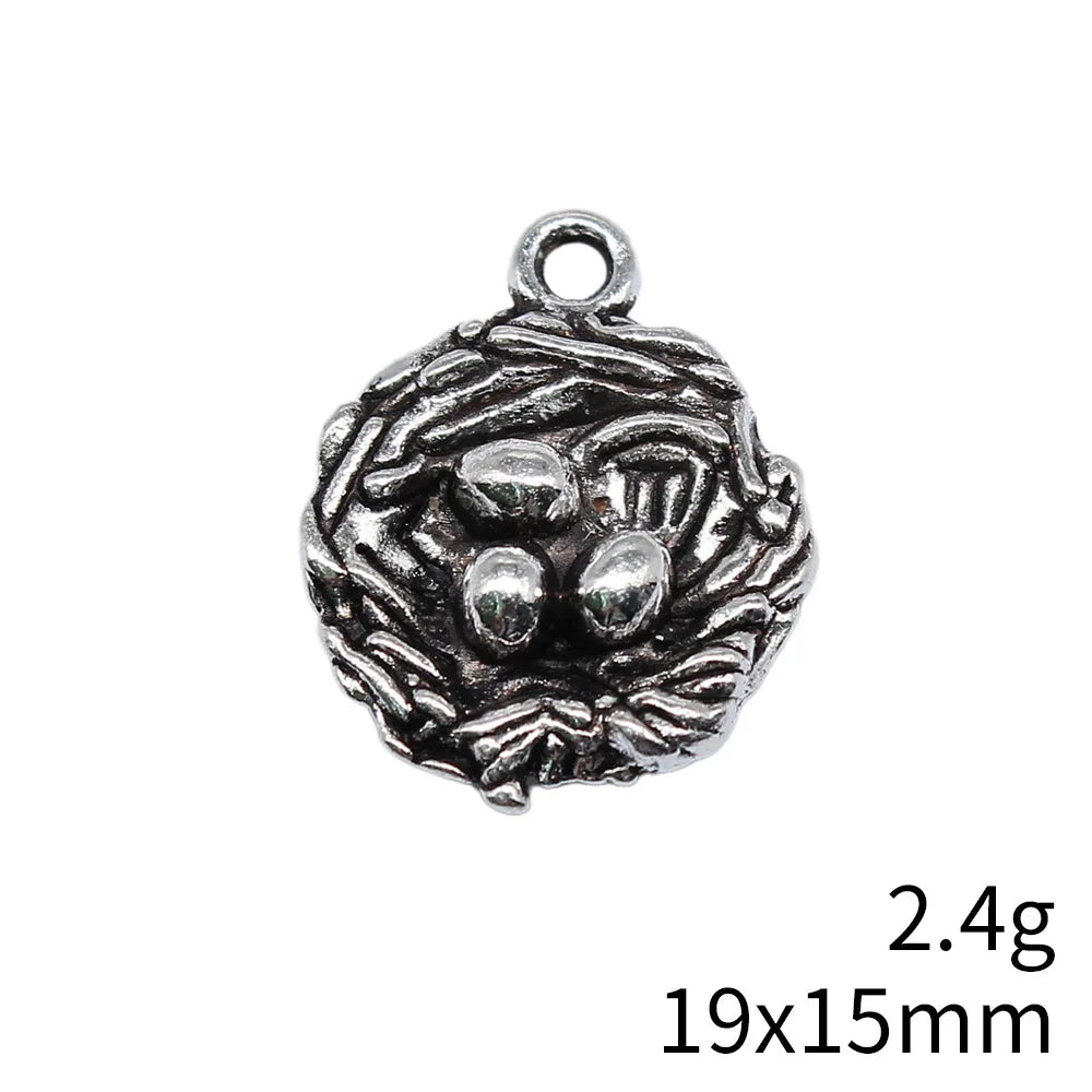 19x15mm 2.4g Antique Silver Zinc Alloy Bird Nest Egg Charm Pendant for DIY Necklace Bracelet Making