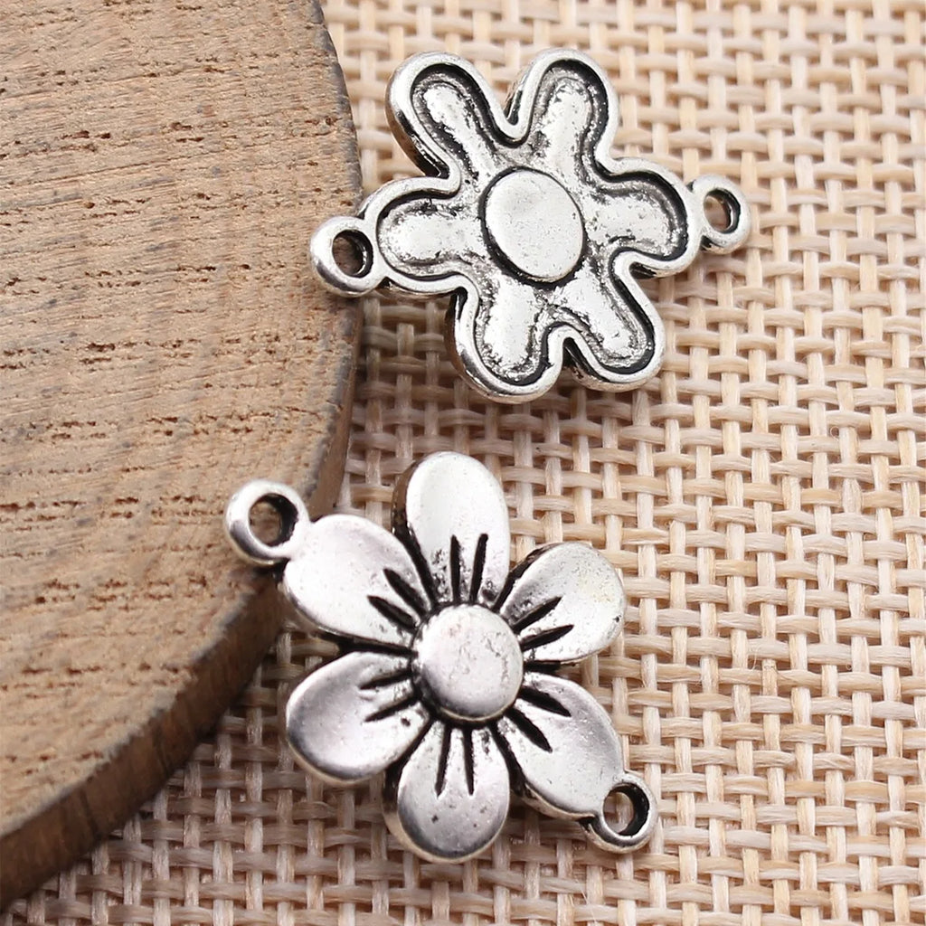 24x17mm 1.8g Antique Silver Zinc Alloy Flower connector charm for DIY bracelet necklace jewelry making