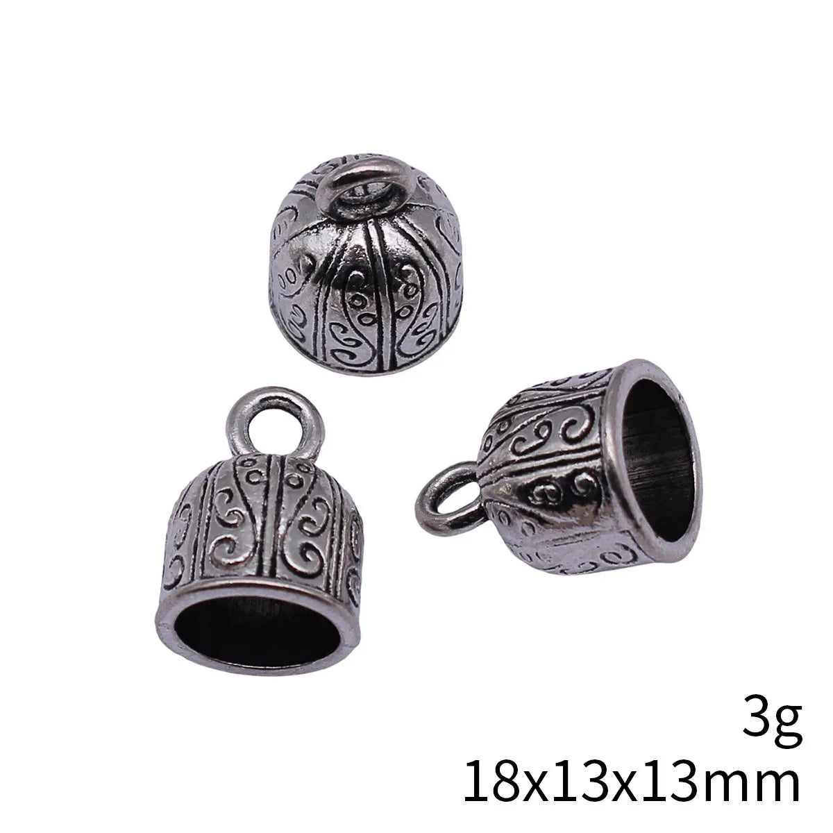 18x13x13mm 3g Antique Silver Zinc Alloy Carved Floral Tassel Cap End Bead for DIY Earrings Necklace