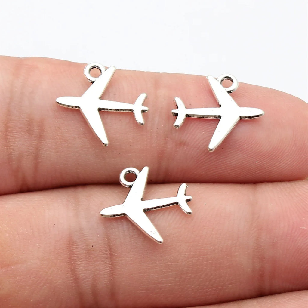 15x14mm 0.4g Antique Silver Zinc Alloy Airplane Charm Pendant for DIY Necklace and Bracelet Making