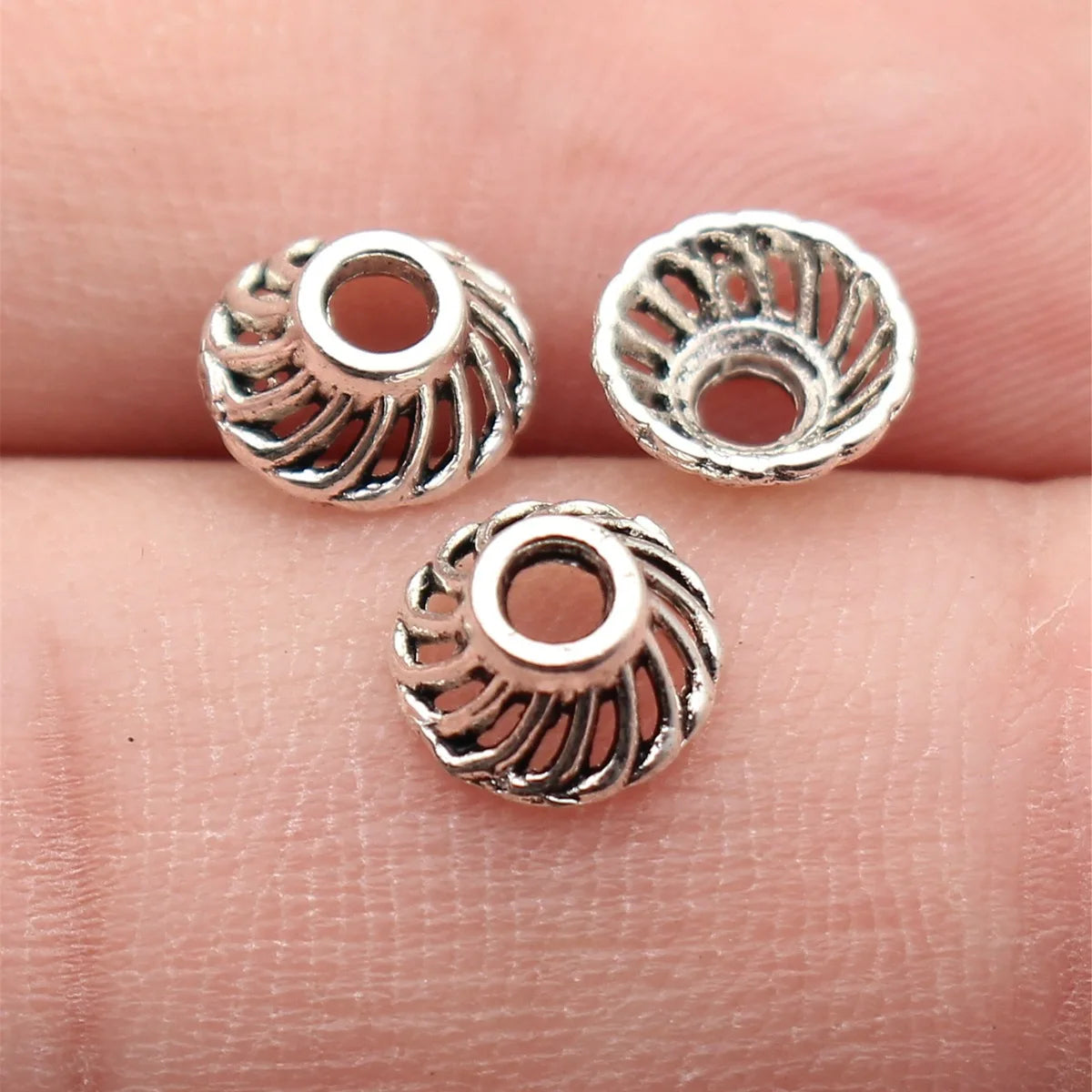 8x8x3.9mm 0.25g Antique Silver Zinc Alloy Spiral Bead Caps Flower Cones for DIY Bracelet Necklace Making