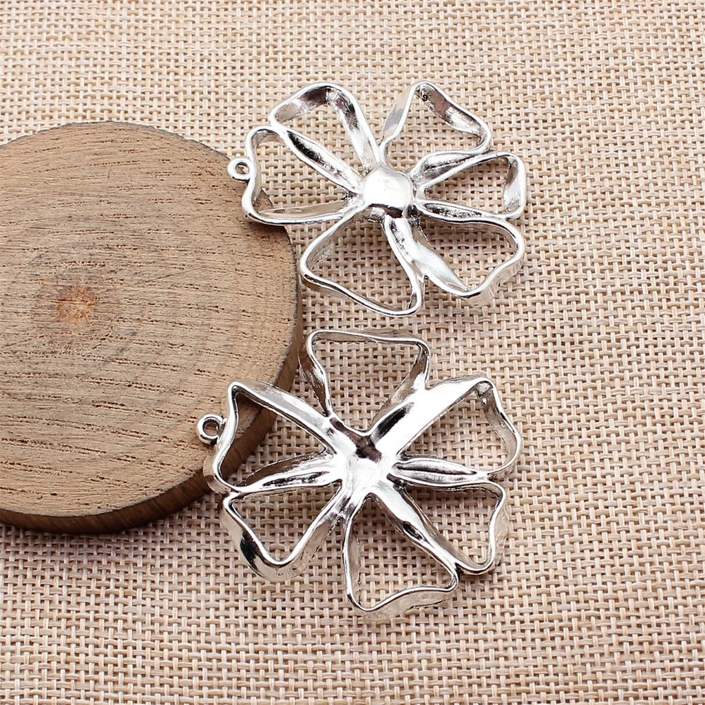 46x43mm 8.4g Antique Silver Zinc Alloy Openwork Geometric Flower Hollow Charm Pendant for DIY Jewelry Making