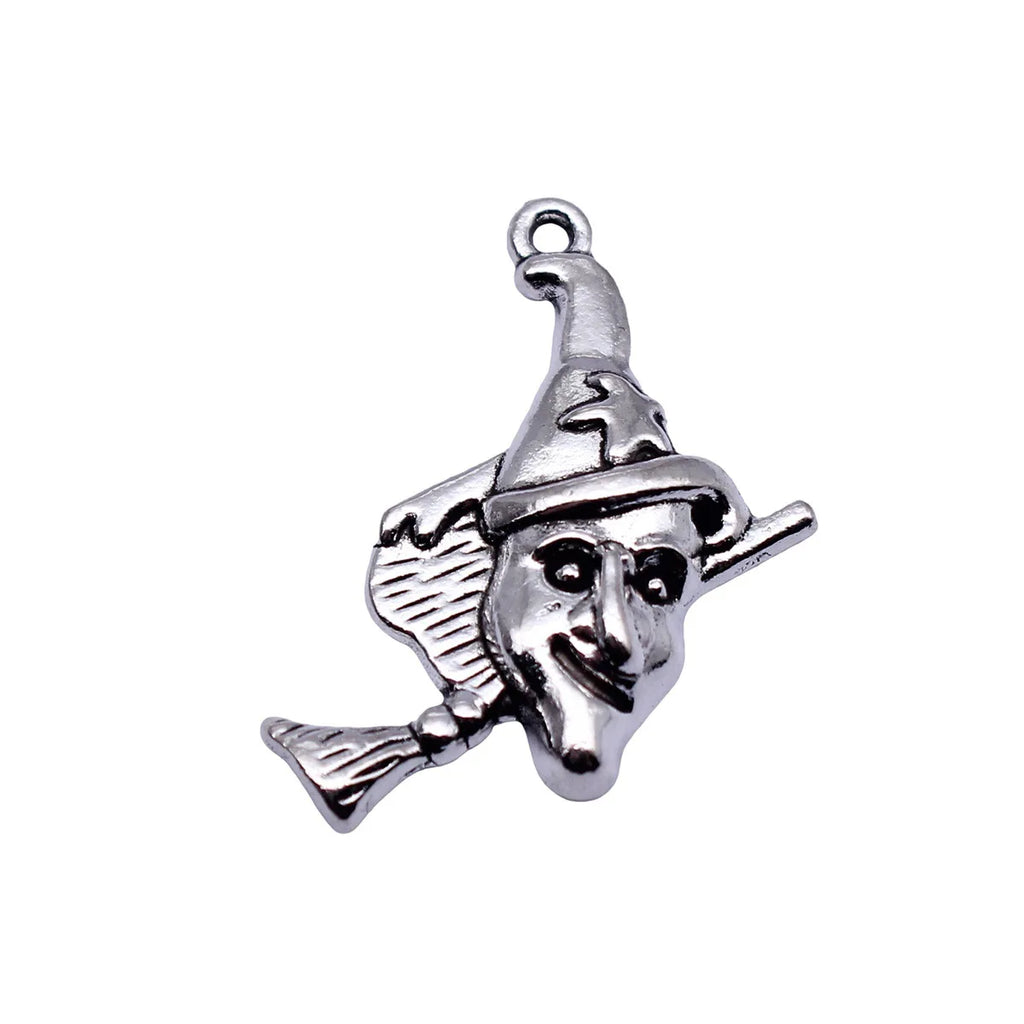 29x25mm 2.5g Antique Silver Zinc Alloy Halloween Broom Wizard Charm Pendant for DIY Jewelry Making