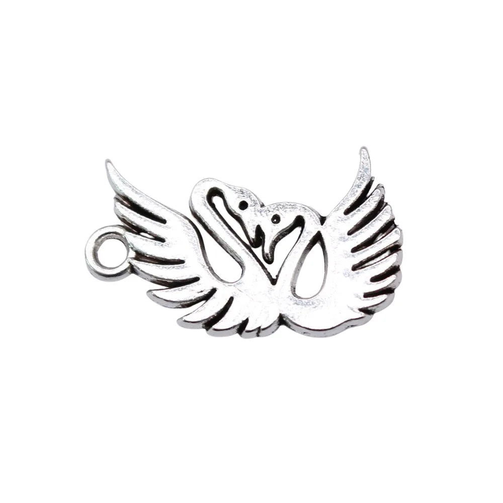 22x13mm 1.3g Antique Silver Zinc Alloy Double Swan Charm Pendant for DIY Necklace Jewelry Making