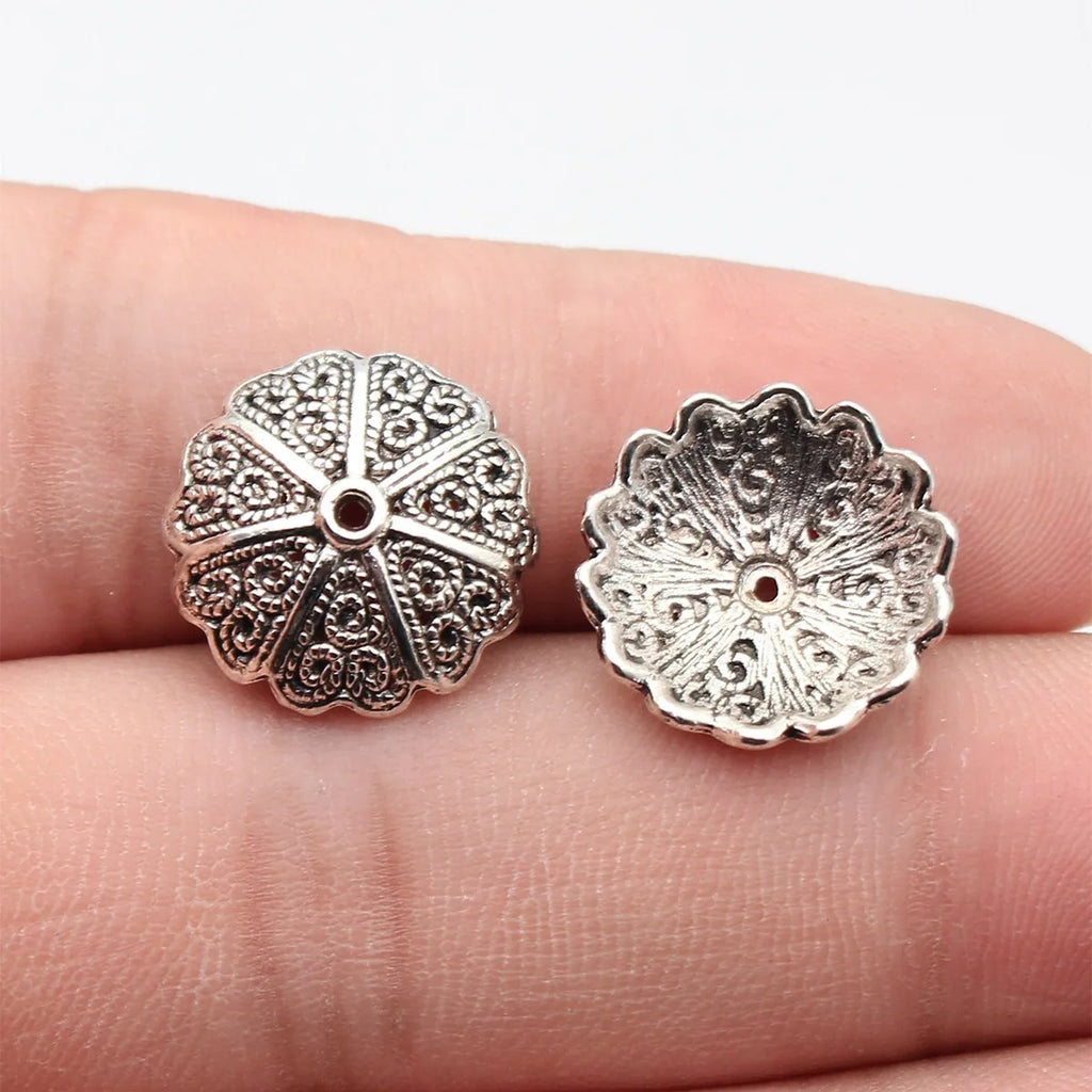 17x17x5.3mm 1.2g Antique Silver Zinc Alloy Flower Bead Caps Jewelry Findings for DIY Beaded Accessories
