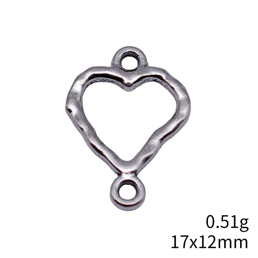 17x12mm 0.51g Antique Silver Zinc Alloy Hollow Hammered Heart Connector Charm for DIY Bracelet Making