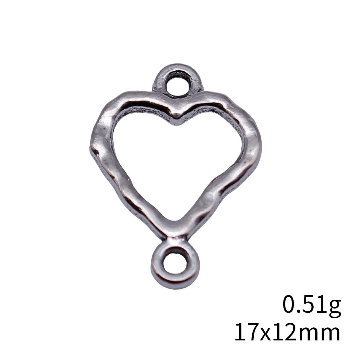 17x12mm 0.51g Antique Silver Zinc Alloy Hollow Hammered Heart Connector Charm for DIY Bracelet Making