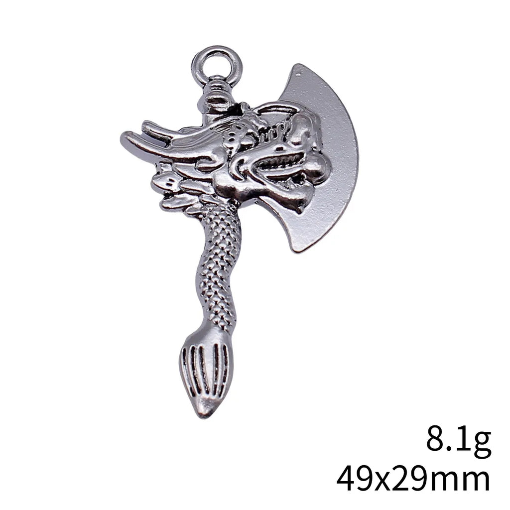 49x29mm 8.1g Antique Silver Zinc Alloy Dragon Head Axe Charm Pendant for DIY Necklace Bracelet Jewelry