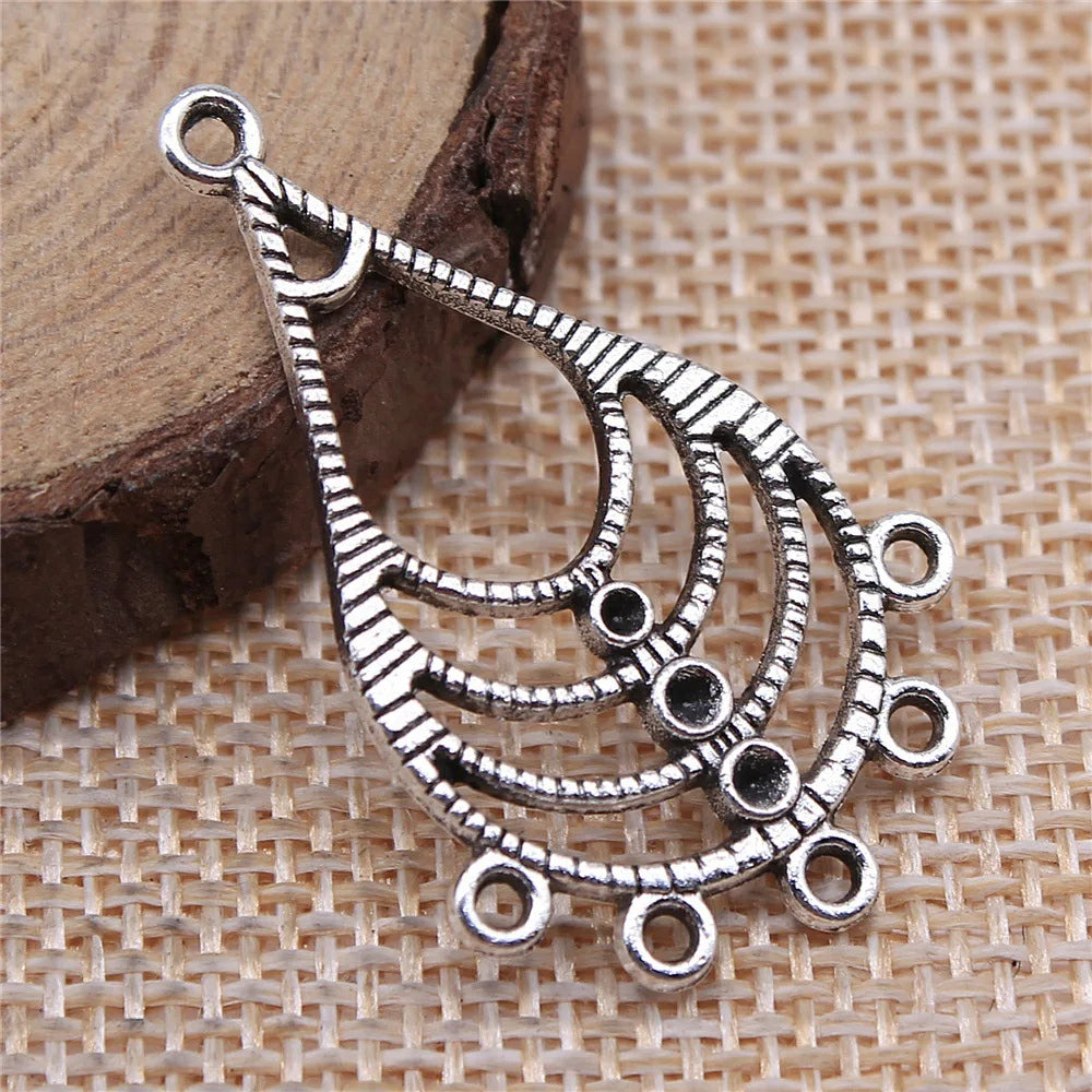 37x23mm 2.1g Antique Silver Zinc Alloy Multi-Layer Stone Setting Earring Connector Charm for DIY Jewelry