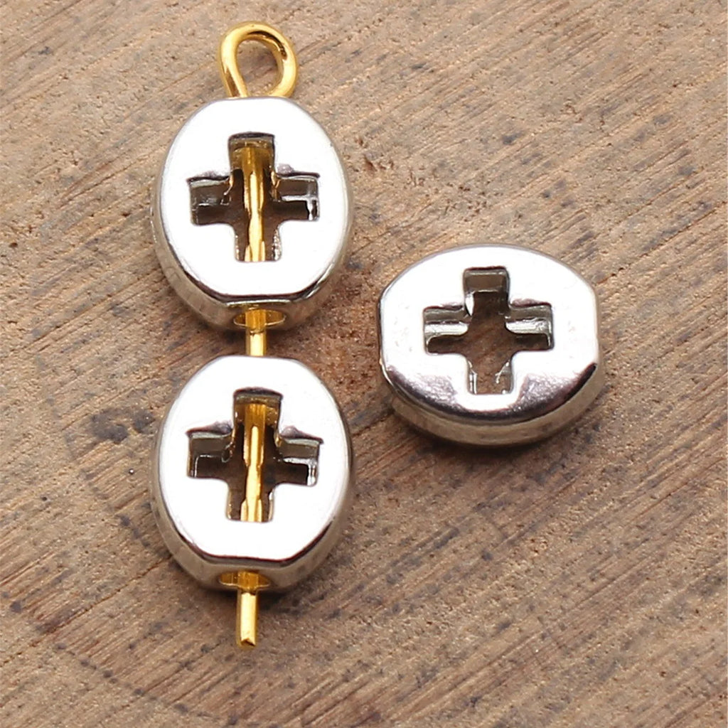 8.3x7.5x3.7mm 0.78g Multicolor Zinc Alloy Hollow Cross Oval Flat Spacer Beads for DIY Bracelet Jewelry Making