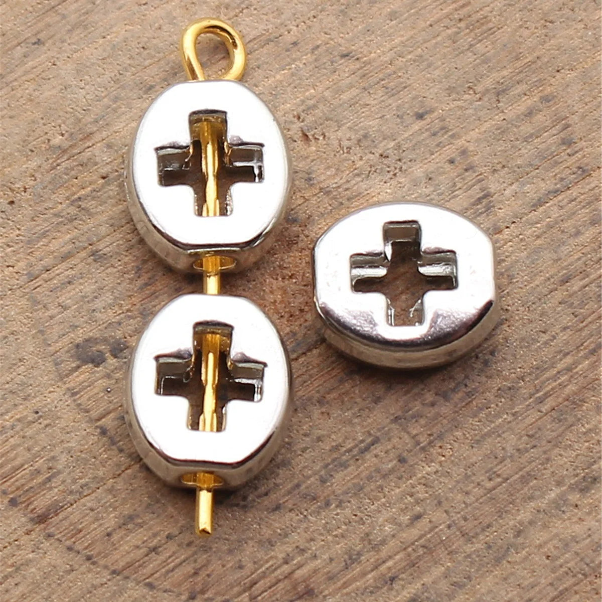 8.3x7.5x3.7mm 0.78g Multicolor Zinc Alloy Hollow Cross Oval Flat Spacer Beads for DIY Bracelet Jewelry Making