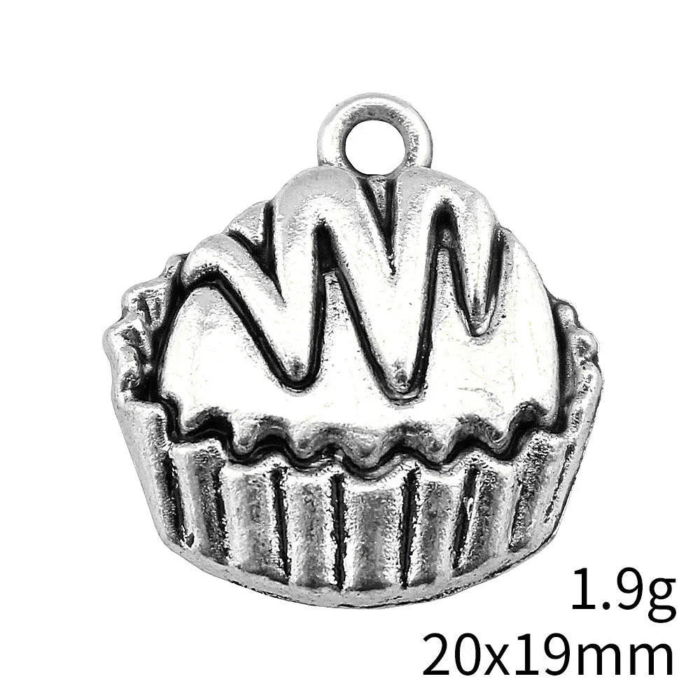 20x19mm 1.9g Antique Silver Zinc Alloy Cupcake Charm Pendant for Necklace Bracelet DIY Jewelry Making