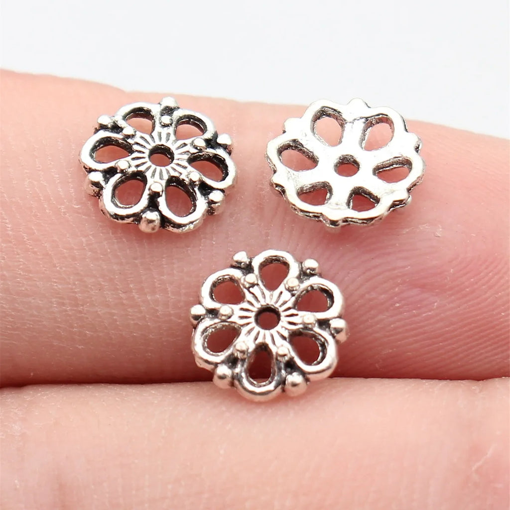 9.2x9.2x2.1mm 0.34g Antique Silver Zinc Alloy Flower Bead Caps Spacer Findings for Bracelet Jewelry Making