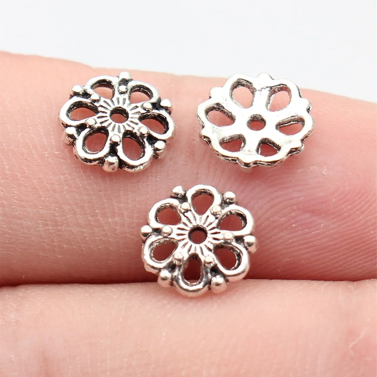 9.2x9.2x2.1mm 0.34g Antique Silver Zinc Alloy Flower Bead Caps Spacer Findings for Bracelet Jewelry Making