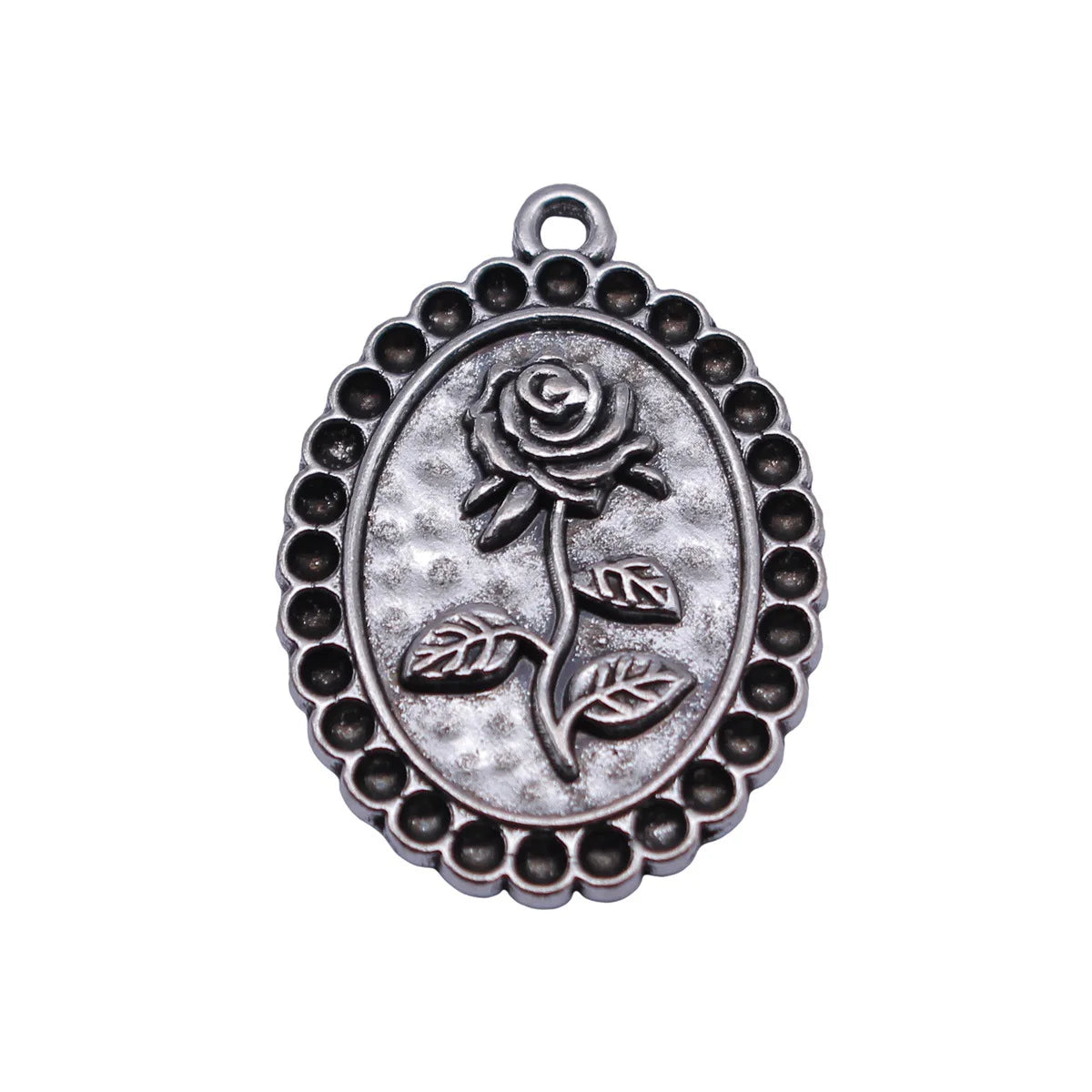28x20mm 2.6g Antique Silver Zinc Alloy Oval Rose Flower Charm Pendant for DIY Necklace Making