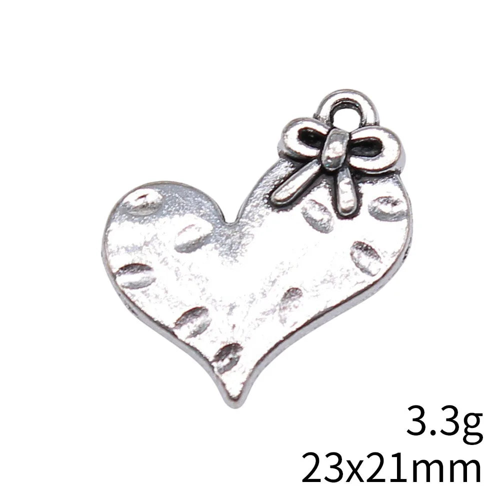 23x21mm 3.3g Antique Silver Zinc Alloy Bow Heart Butterfly Charm Pendant for DIY Necklace Bracelet Jewelry