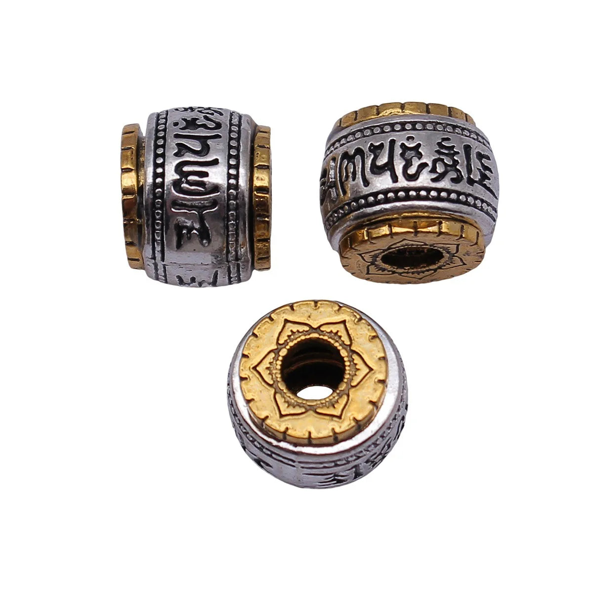 12x12x9.4mm 3.3g Antique Silver and Antique Gold Zinc Alloy Six-Word Mantra Spacer Beads for Bracelet Making