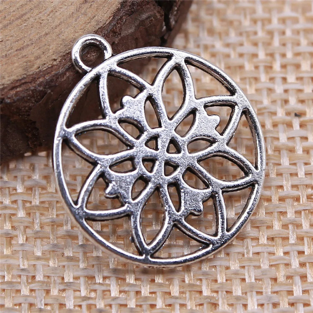 22x20mm 1.7g Antique Silver Zinc Alloy Flower Filigree Charm Pendant for DIY Necklace Jewelry Making
