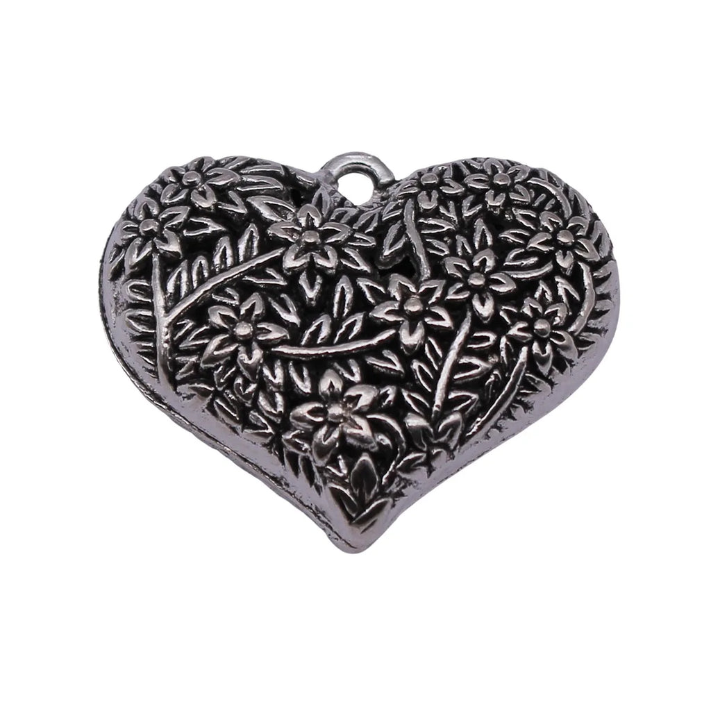 30x25x11mm 7.6g Antique Silver Zinc Alloy Hollow Floral Branch Heart Charm Pendant for DIY Jewelry Making