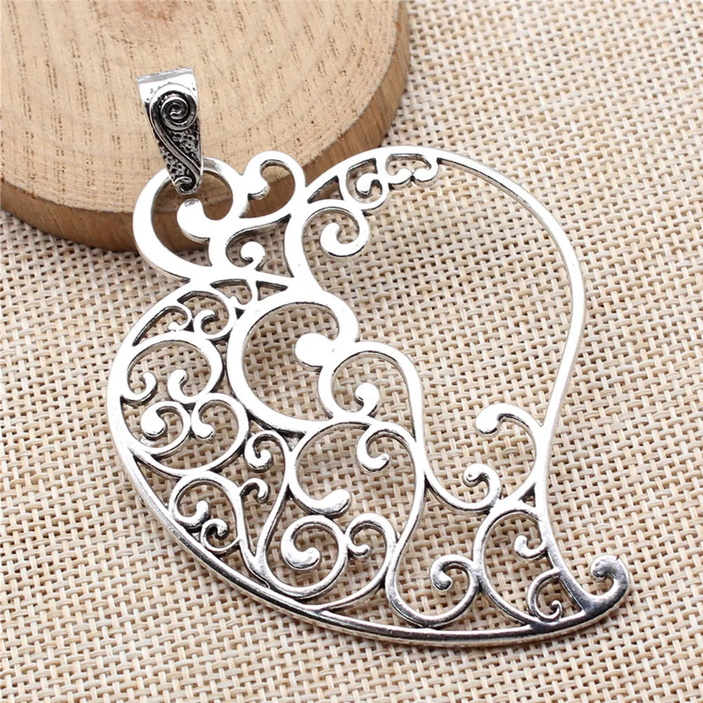 90x61mm 17.7g Antique Silver Zinc Alloy Carved Heart Charm Pendant for DIY Necklace Jewelry Making