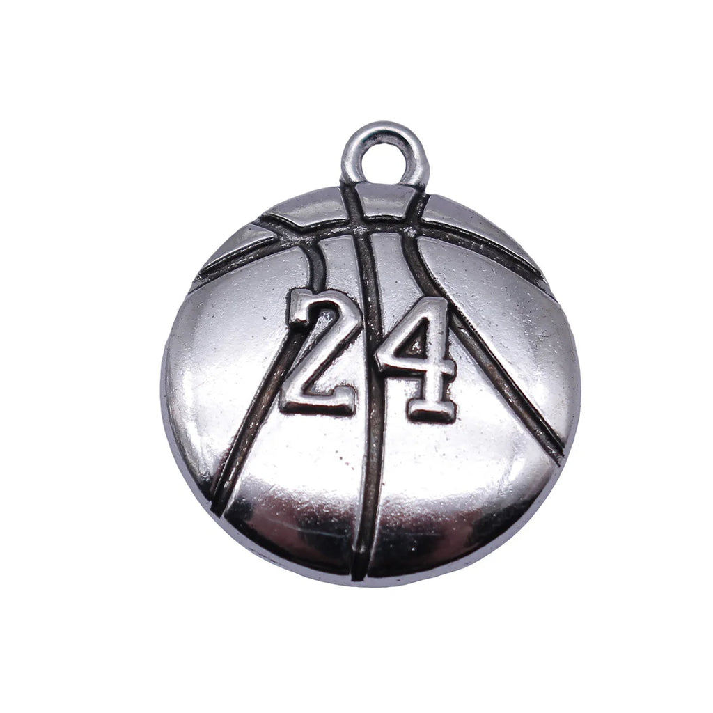 23x20mm 1.7g Antique Silver Zinc Alloy Number 24 Basketball Charm Pendant for DIY Sports Jewelry